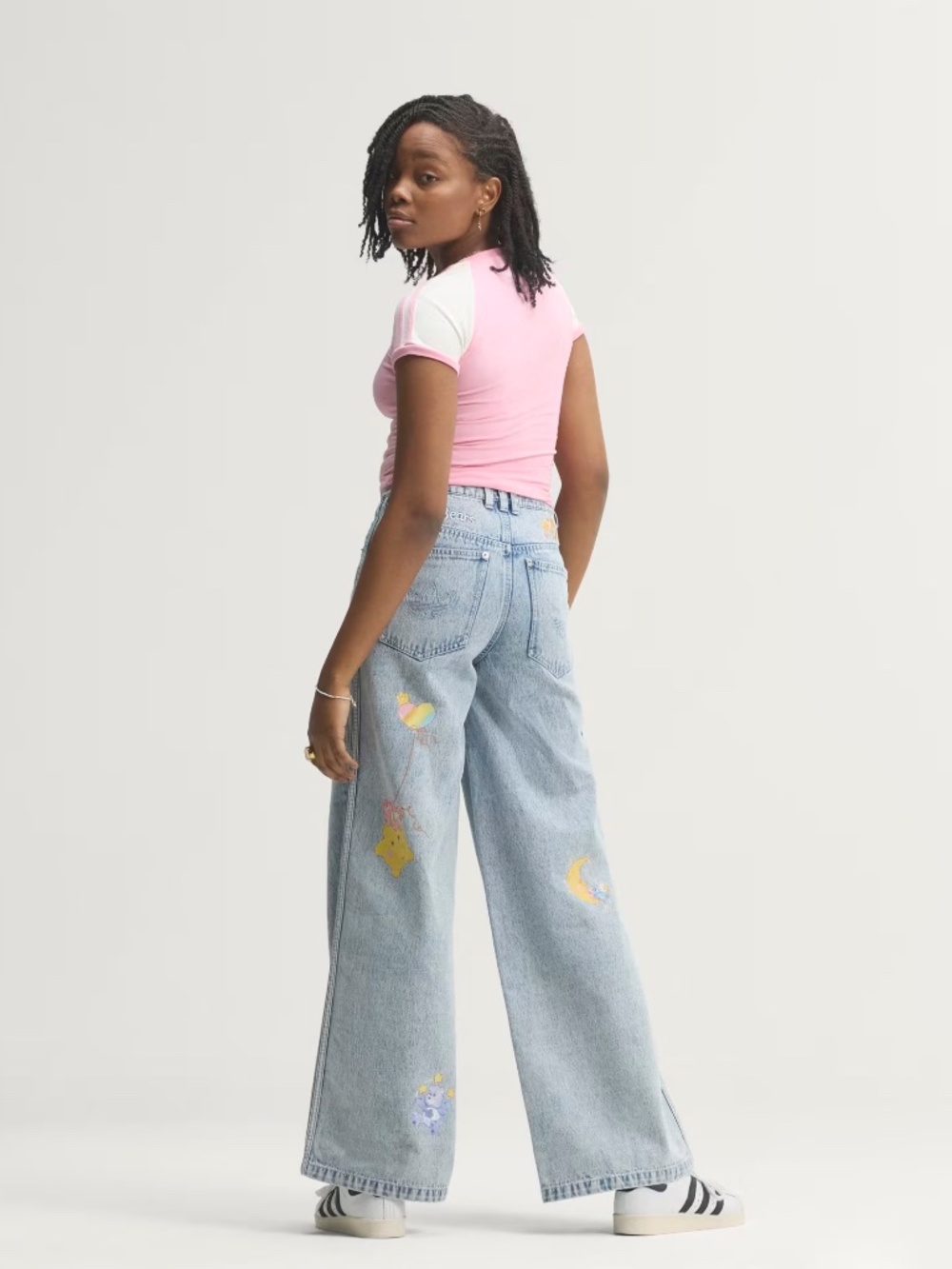 adidas CARE BEAR HIGH RISE WIDE LEG DENIM PANT - Picture 3 of 7